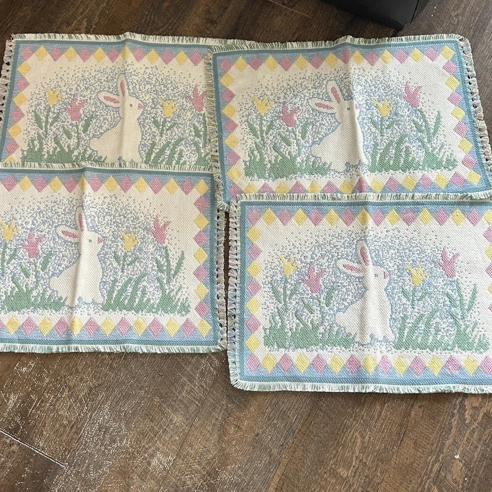 Set of 4‎ Vintage Bunny Rabbit Cotton Placemats, Easter, by Park B Smith Pastel
